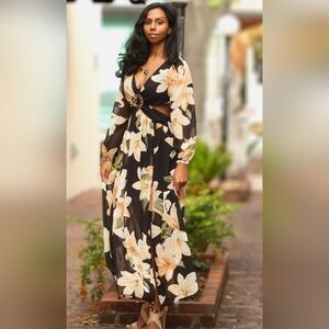 Alexa B Nites Floral Sheer Cut Out Cocktail Wedding Guest Garden Dress